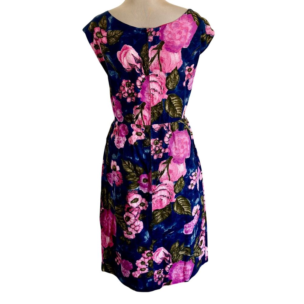 Vintage 1950's Pat Premo Navy Floral Midi Pinup Dress Retro Sleeveless Cottage